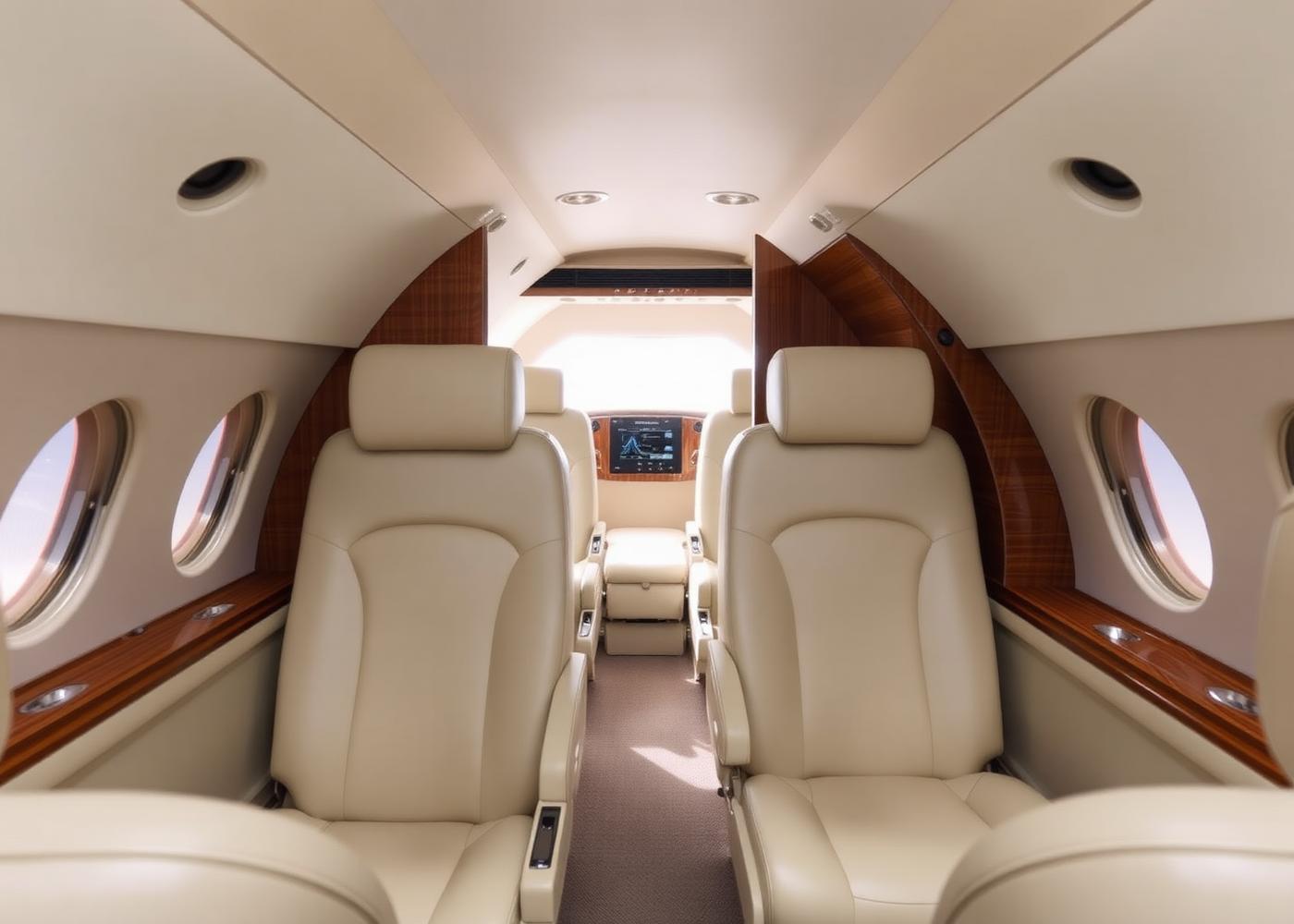 Interior of a midsize private jet cabin